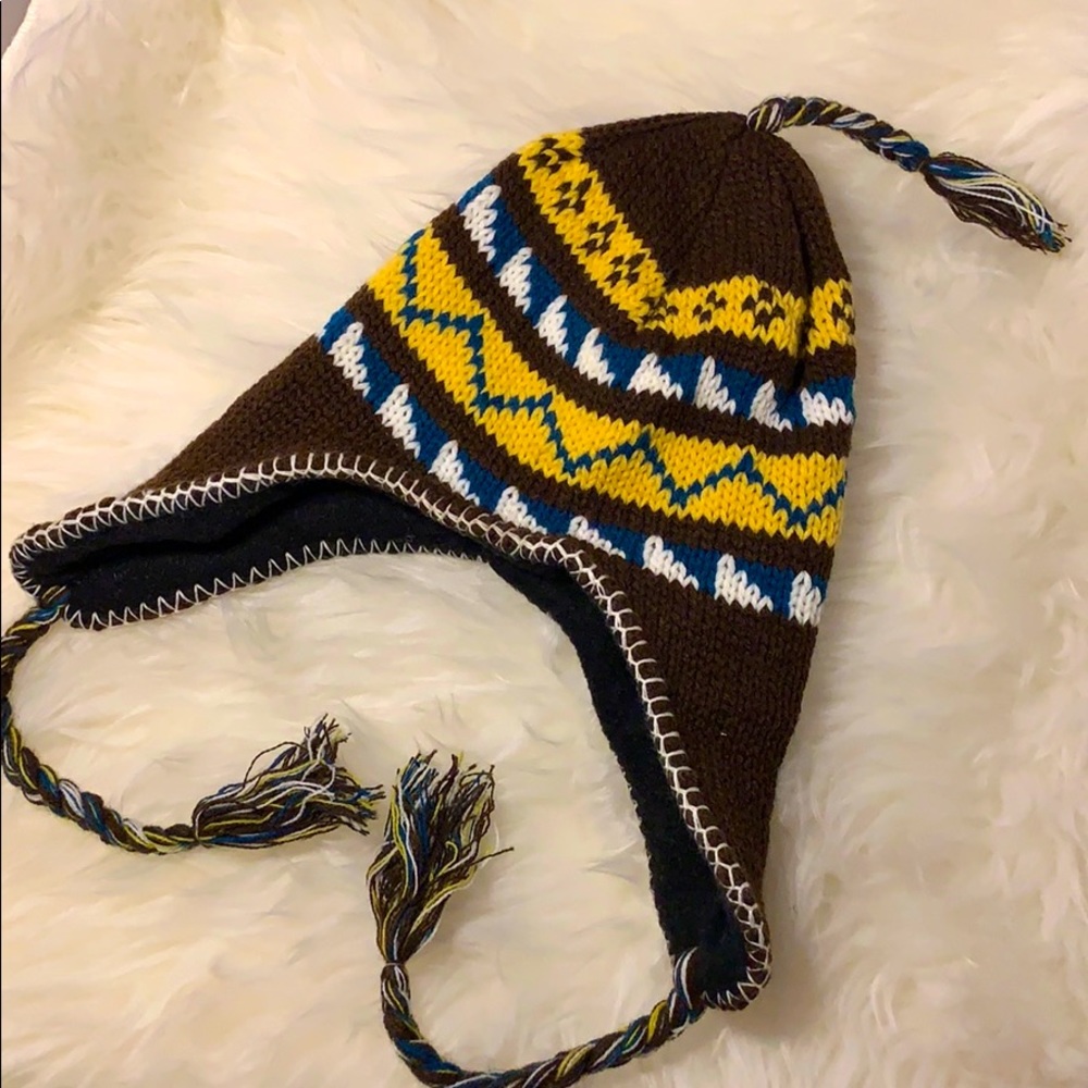 Brown Peruvian Hat with braided strings